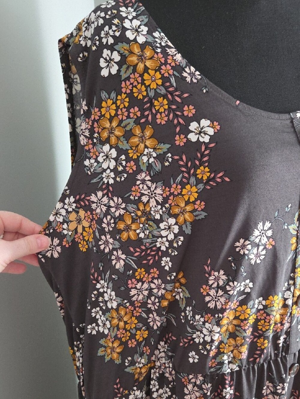Maurices Gray Floral Maxi Dress with Yellow and White Blooms 4 - Picture 3 of 5